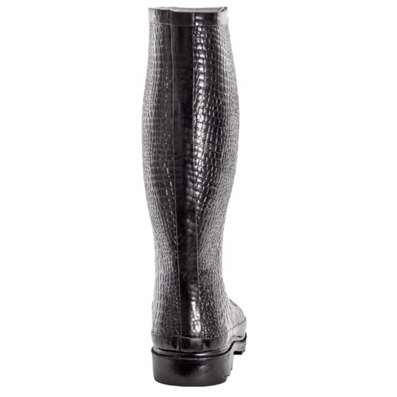 Women Rubber Rain Boots, 14" Black Croco Garden Rainboots - Picture 3 of 4